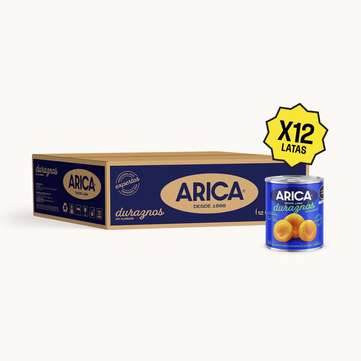 Durazno en almíbar Arica 820 gr (Caja 12 latas) RB