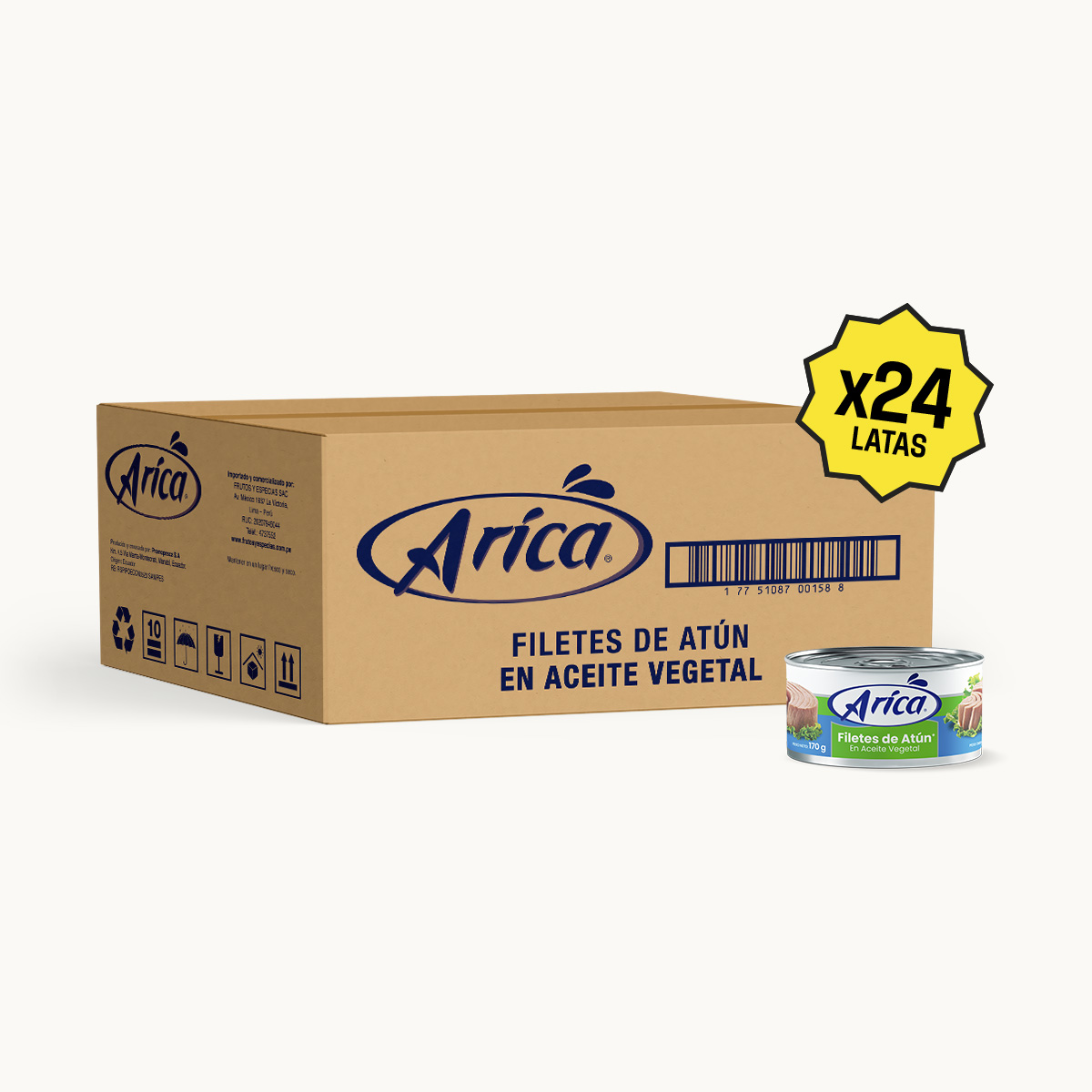 Filetes de Atun en Aceite Arica 170 gr Caja 24 latas