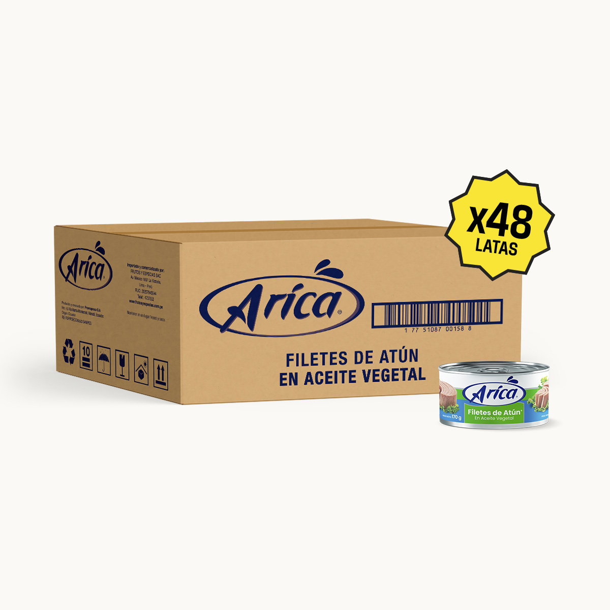 Filetes de Atun en Aceite Arica 170 gr Caja 48 latas