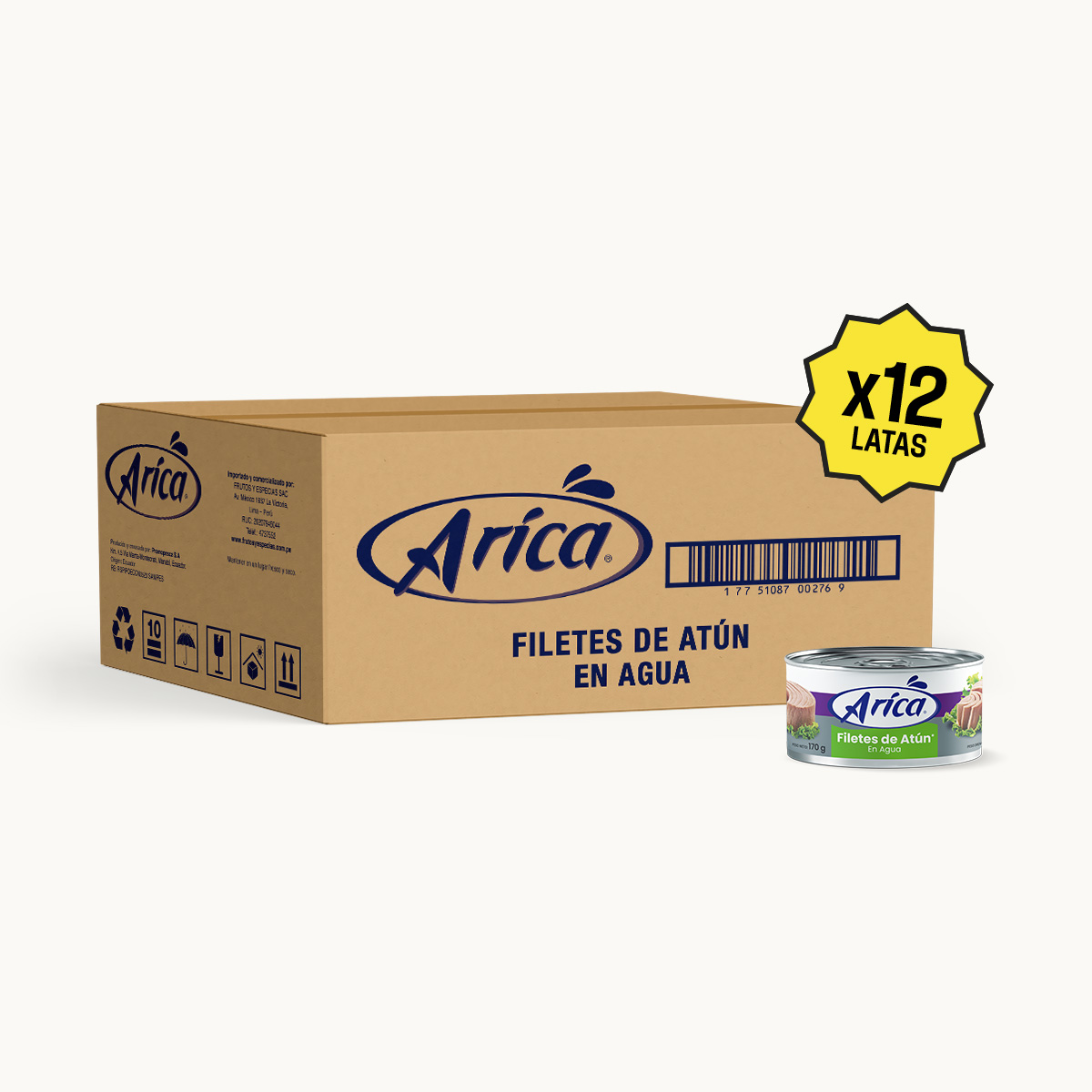 Filetes de Atun en Agua Arica 170g Caja 12 latas