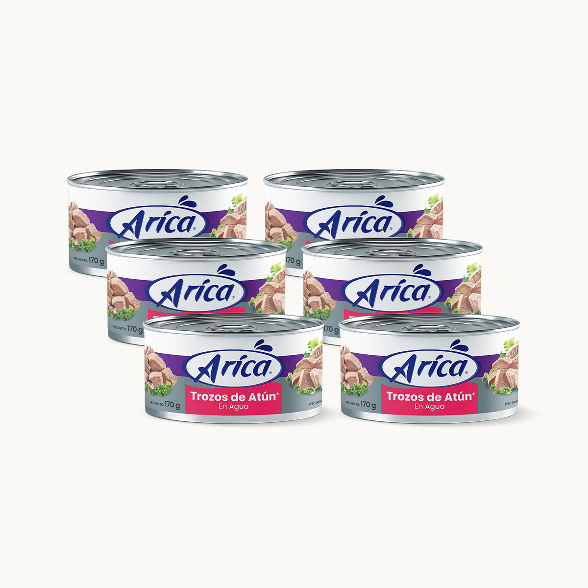 Trozos de Atun en Agua Arica 170 gr Sixpack