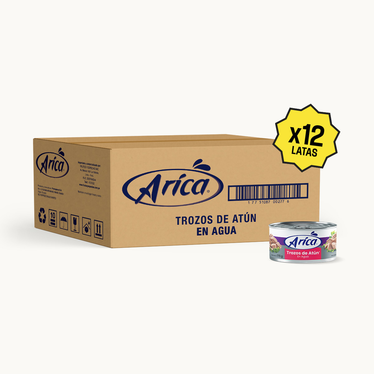 Trozos de Atun en Agua Arica 170g Caja 12 latas