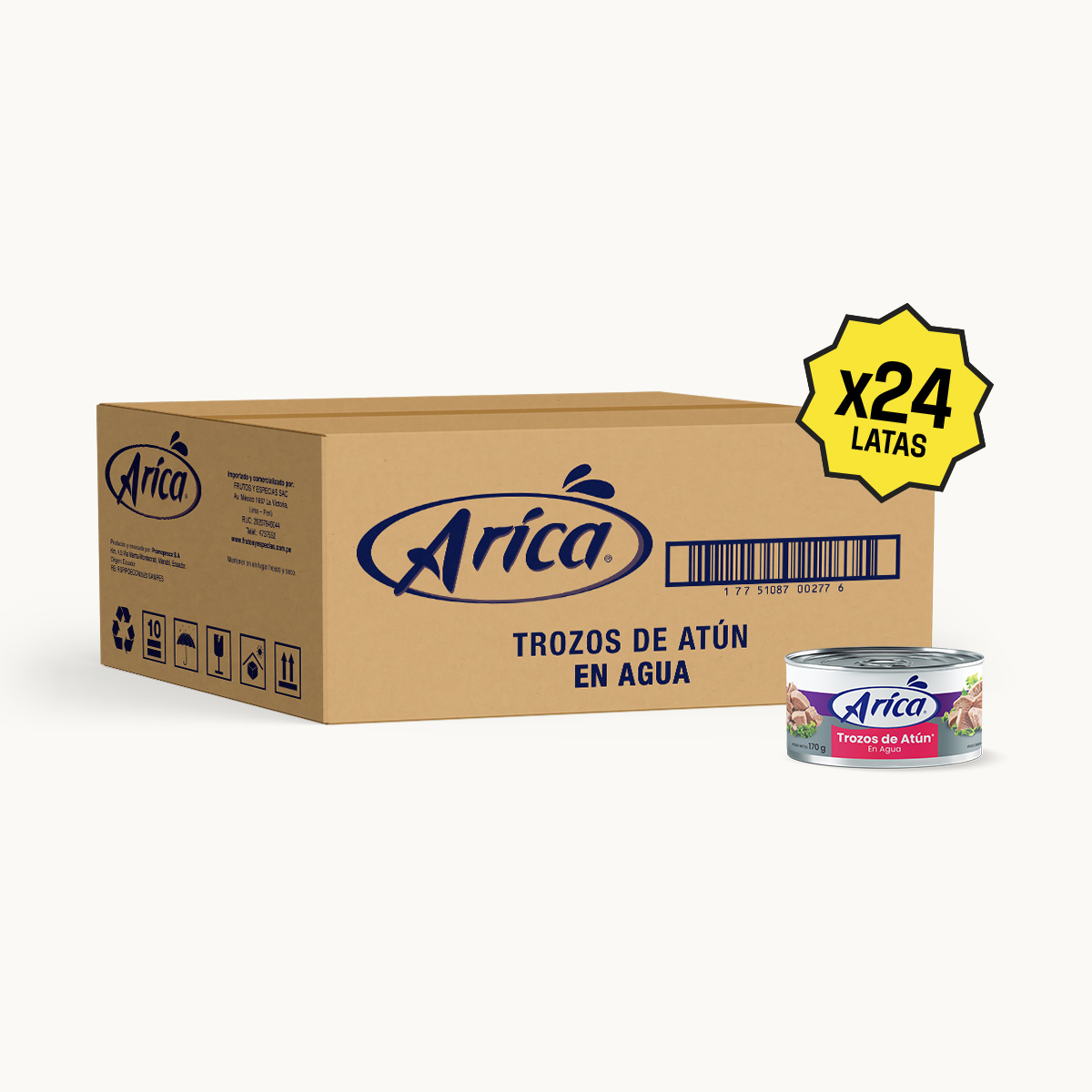 Trozos de Atun en Agua Arica 170g Caja 24 latas