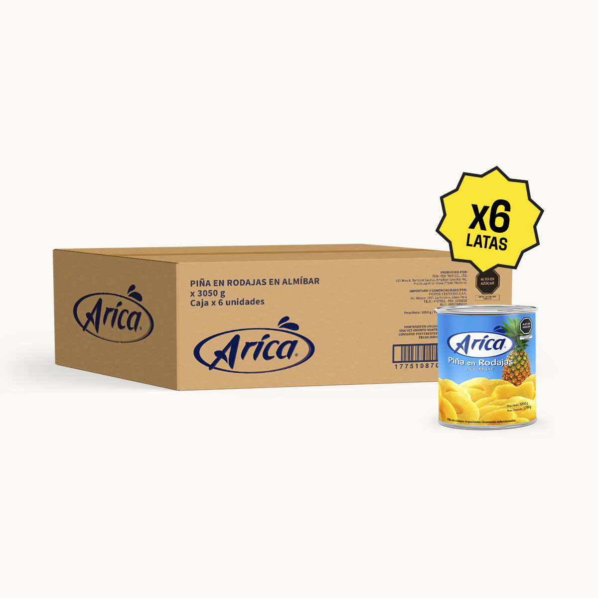 Pina en Rodajas Arica Lata 3050 gr Caja 6 latas